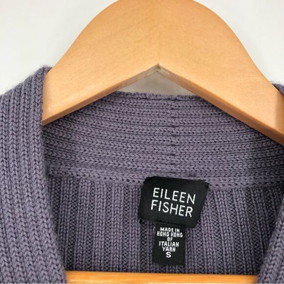Eileen Fisher Merino Wool Sweater Womens S Purple Ribbed Heavy Chunky V Neck - Picture 2 of 6